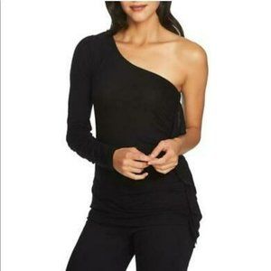 NEW 1 State Black One Shoulder Ruched Long Sleeve Top Party Shirt Classy Sexy